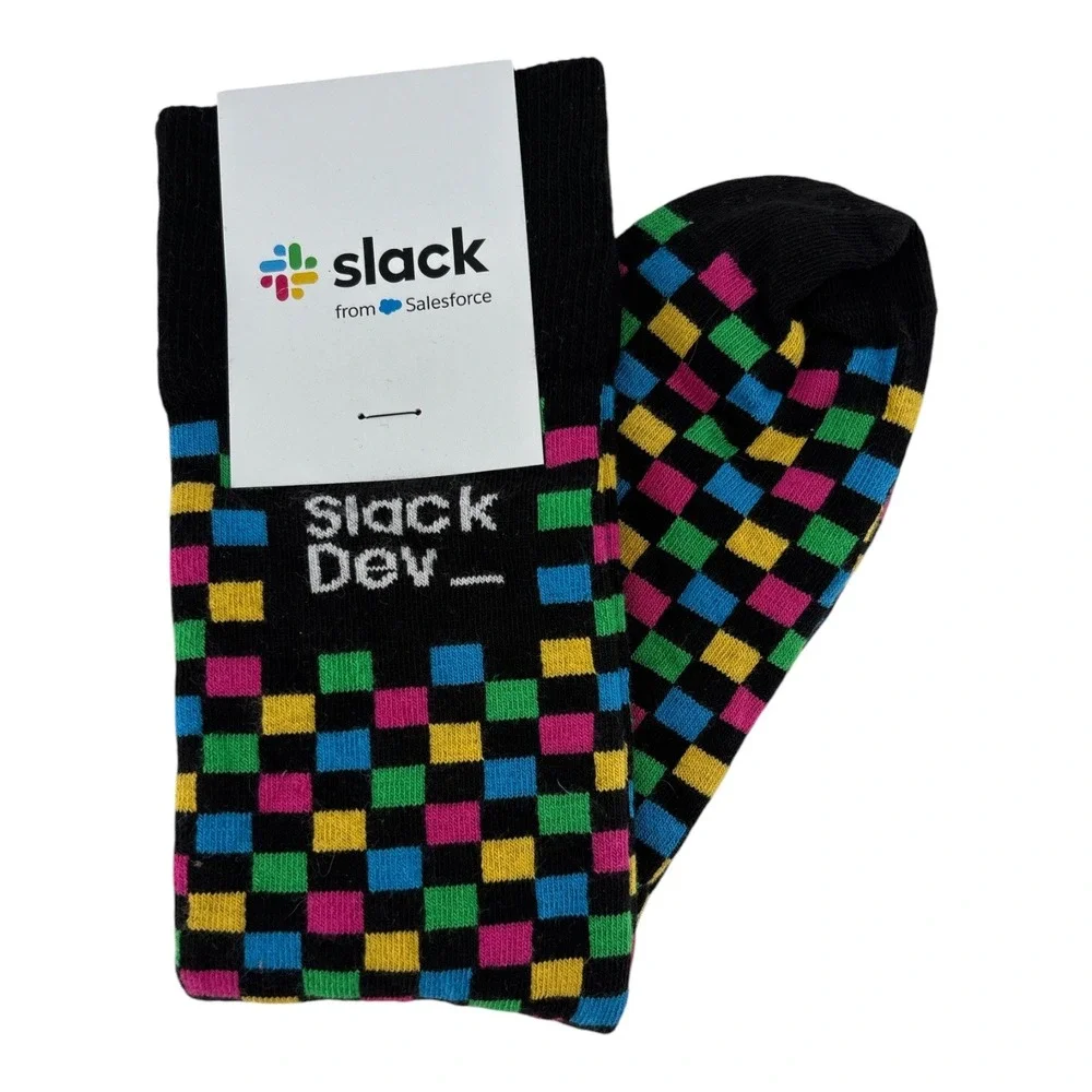 Slack Dev Salesforce Combed Cotton Multi Color Checkered Crew Socks Unisex